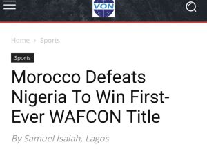‘Premature And False’ – VON Apologises For Publishing ‘Morocco Defeats Nigeria’